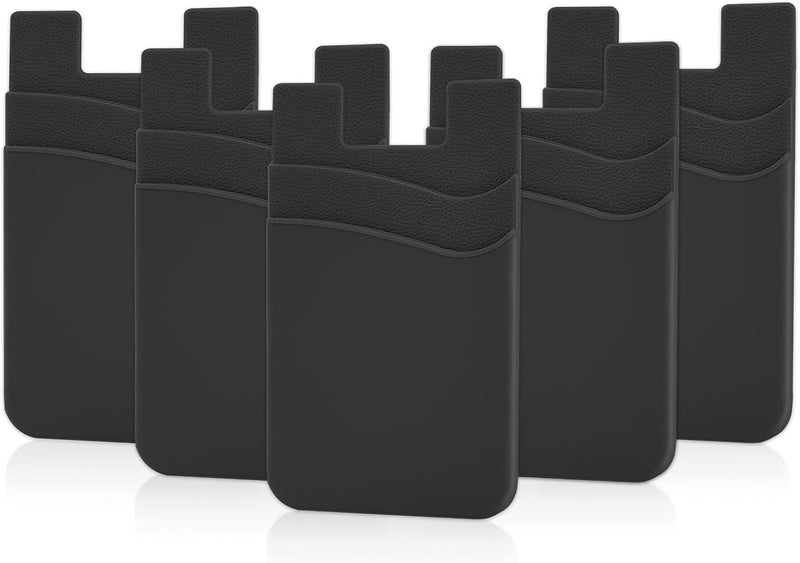 Senose 5 Pack Phone Wallet, Card Holder Back of Phone Stick On Pocket Credit ID Card Sleeve, Strong Adhesive Sticker Cellphone Wallet Compatible for iPhone, Android & Most Smartphones - Image 1